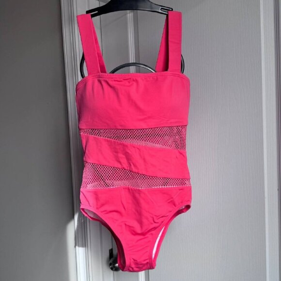 CARMEN MARC VALVO SWIMWEAR with Open-Knit Inserts In Coral Pink - Size 6 - Picture 1 of 8